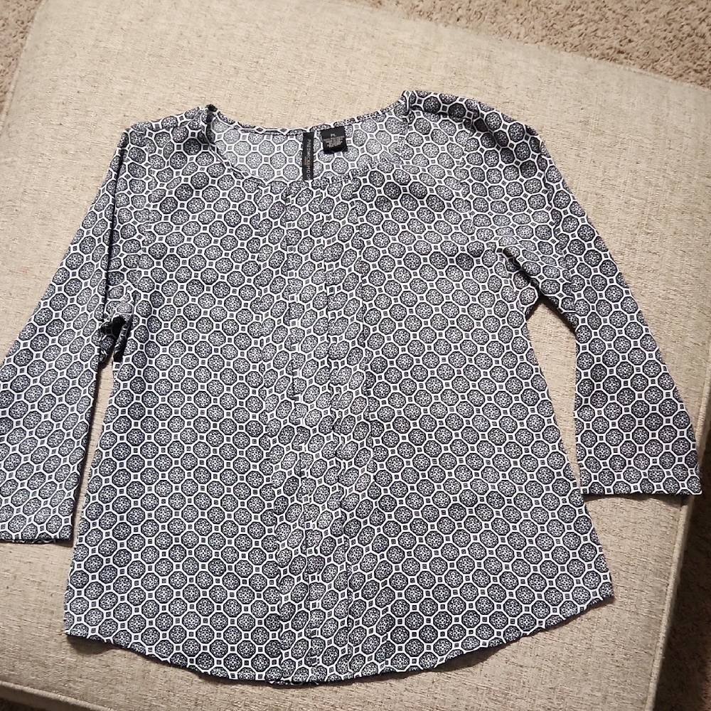 PRESWICK&MOORE Women's Black and White Patterned Top PETITE LARGE